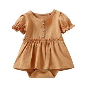 Orange-Yellow Button Front Ruffle Cotton Baby Romper Dress